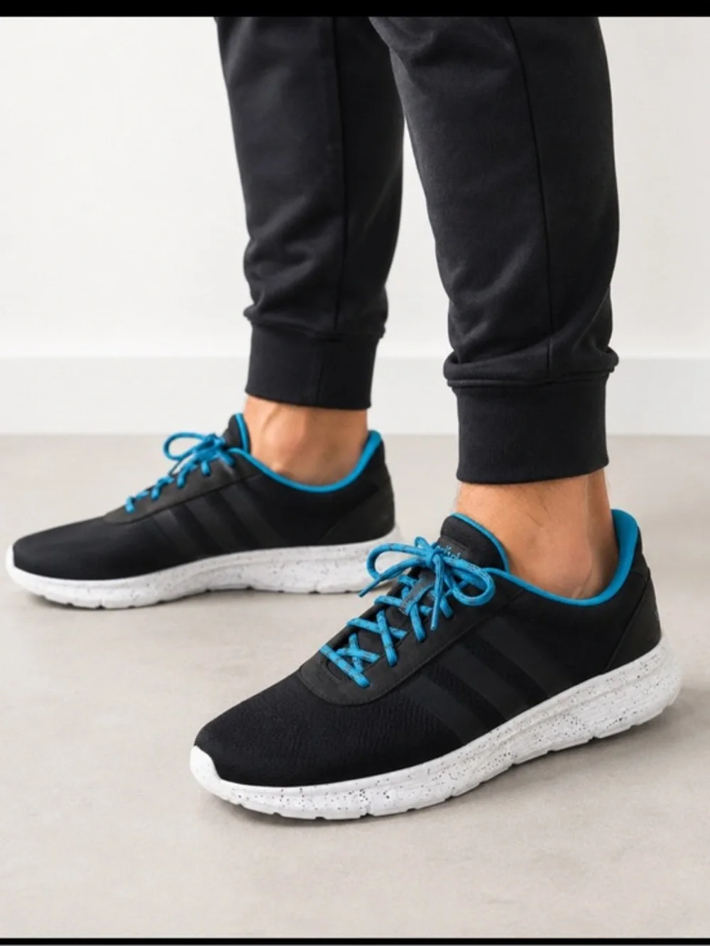 Adidas Neo Label Men’s Size 10 Black Blue Ortholite Running Sneakers